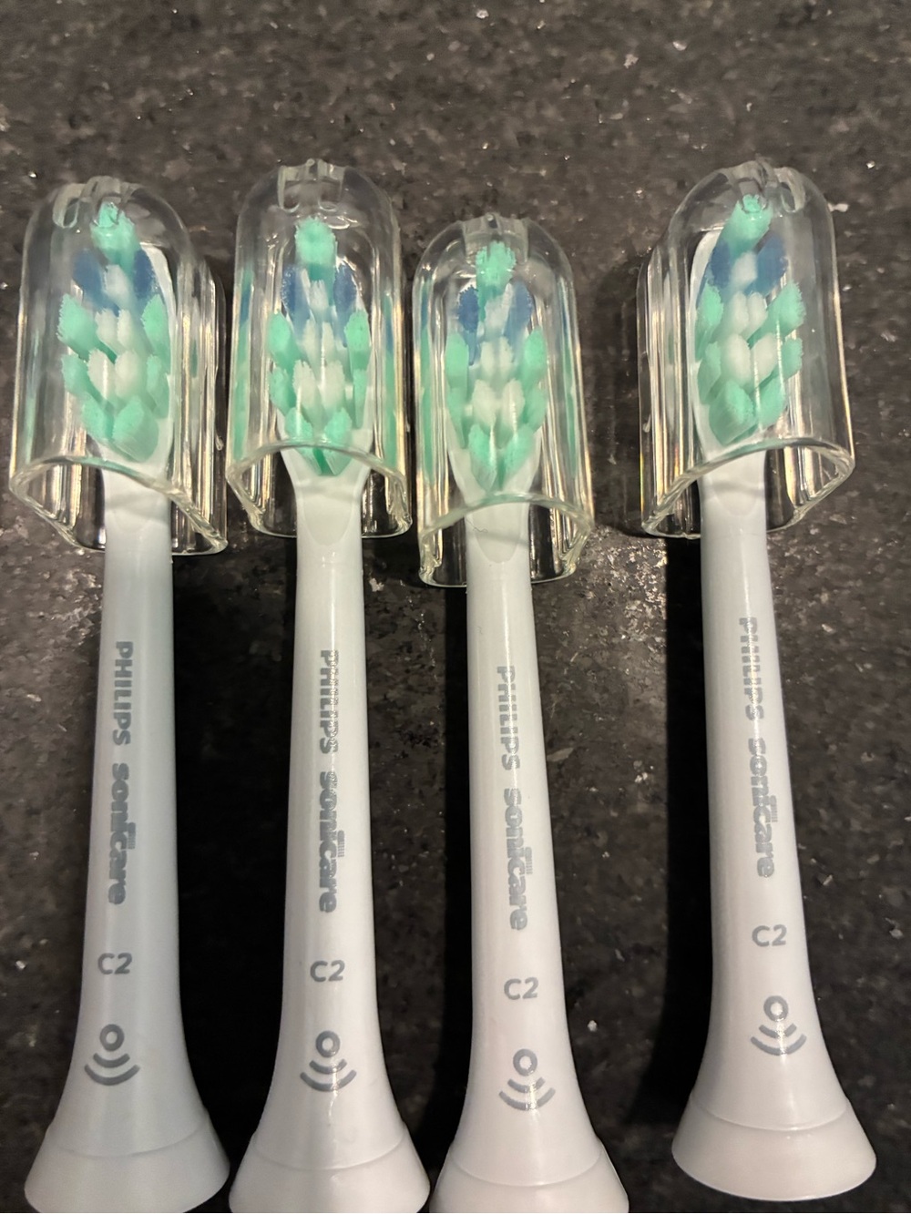 C2 Replacement Toothbrush Heads - White with Green/Blue Bristles (4-Pack)